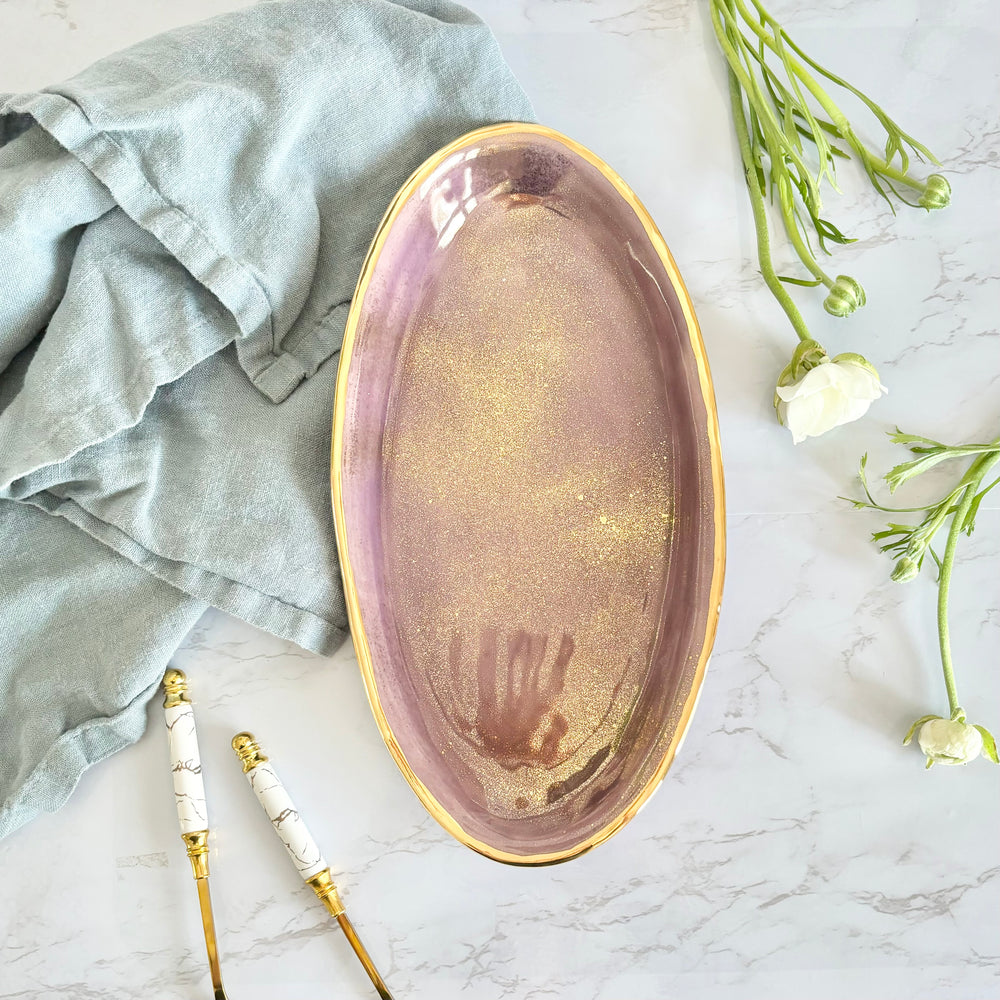 purple and gold platter
