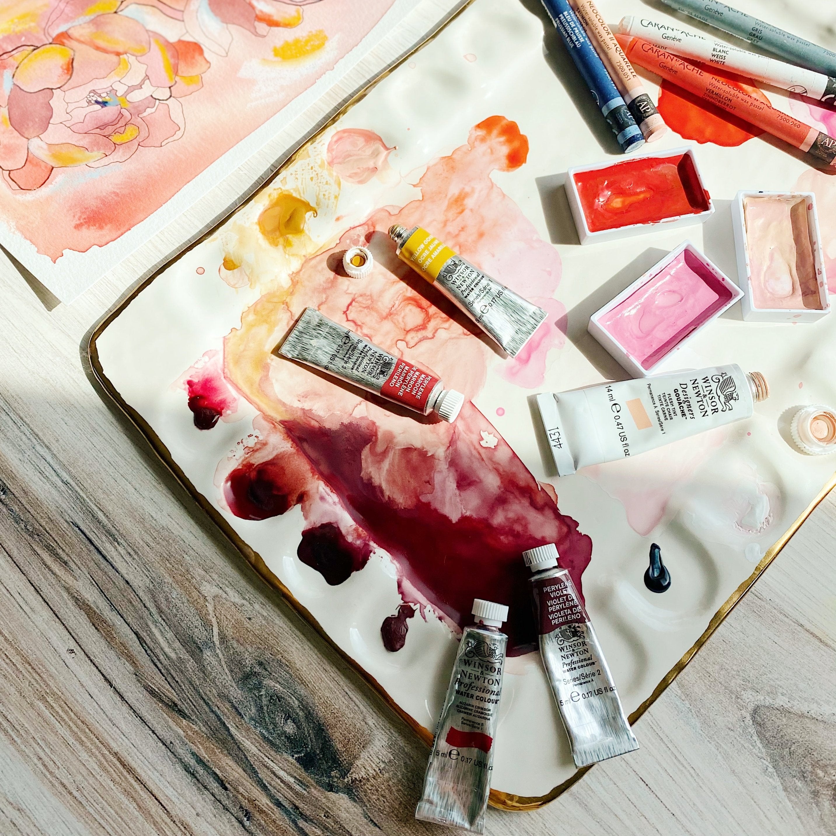 A half overhead view of "The Sarah Palette".