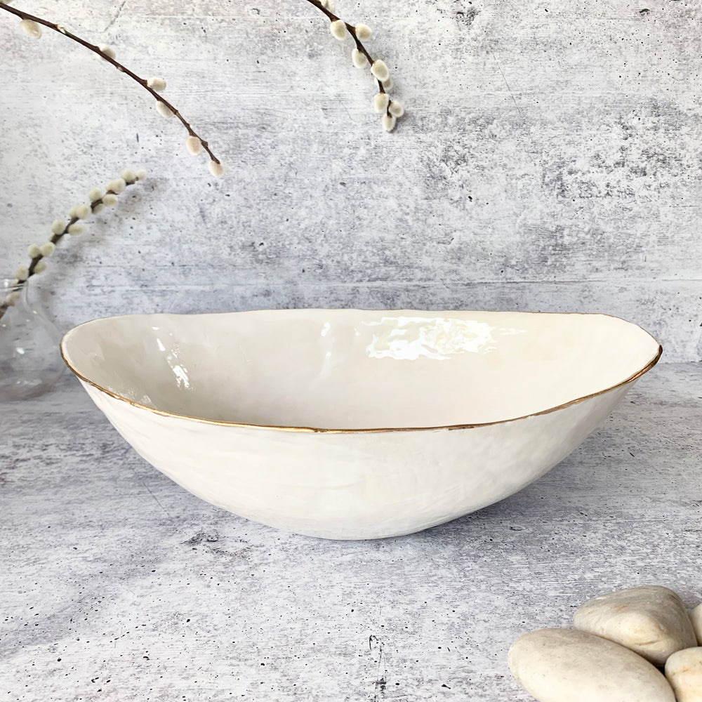 Gold and White Salad Bowl
