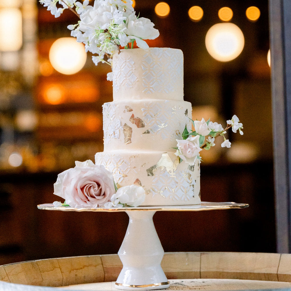 White and Gold Wedding Cake Stand – Pottery by Eleni