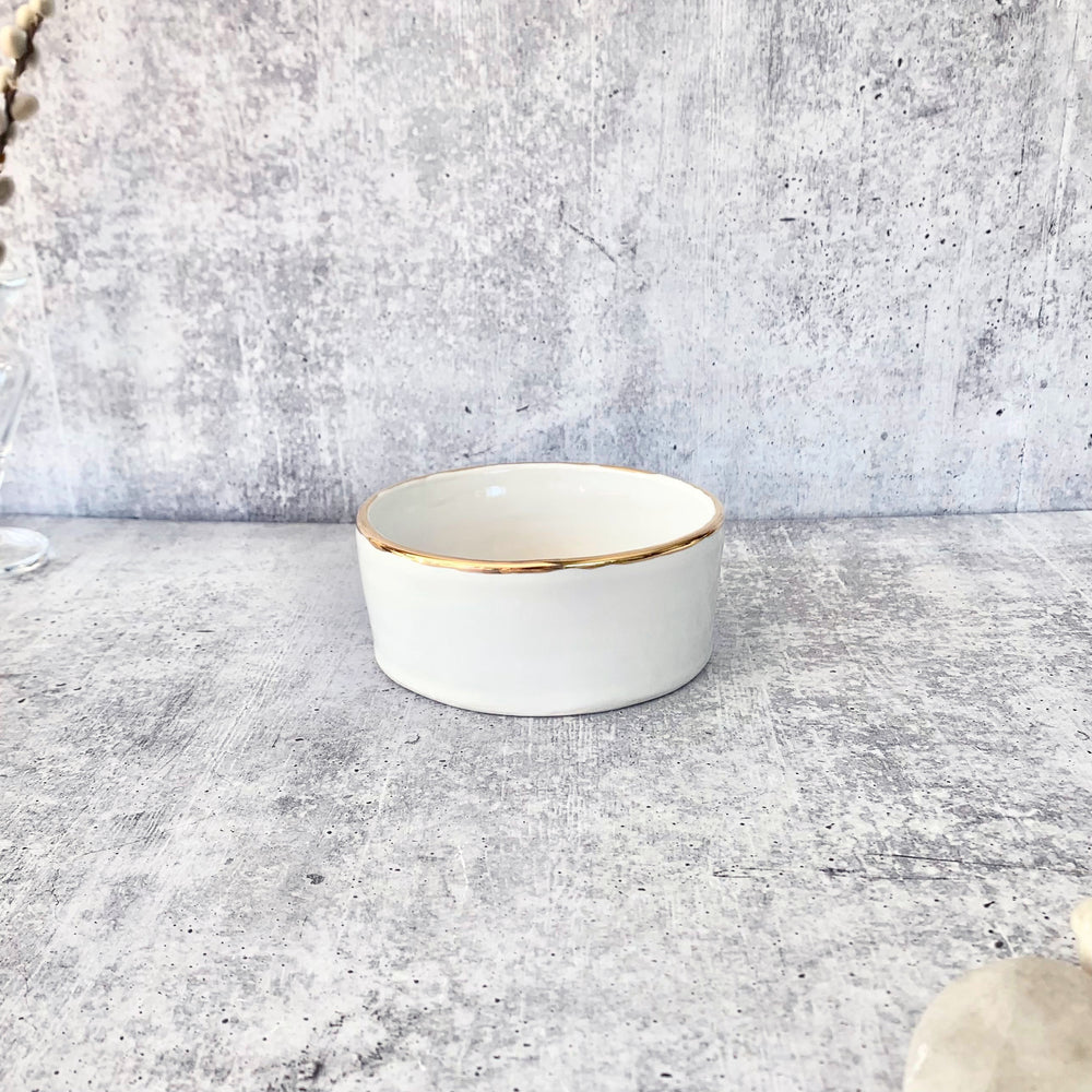 White and Gold Dog Bowl